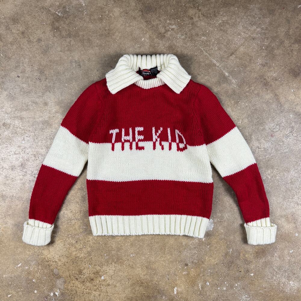 Vintage Spark Plug “The Kid” Red White Striped Knit Collared Sweater‎ Size 7